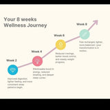 8-week wellness journey chart with color-coded milestones and descriptions.