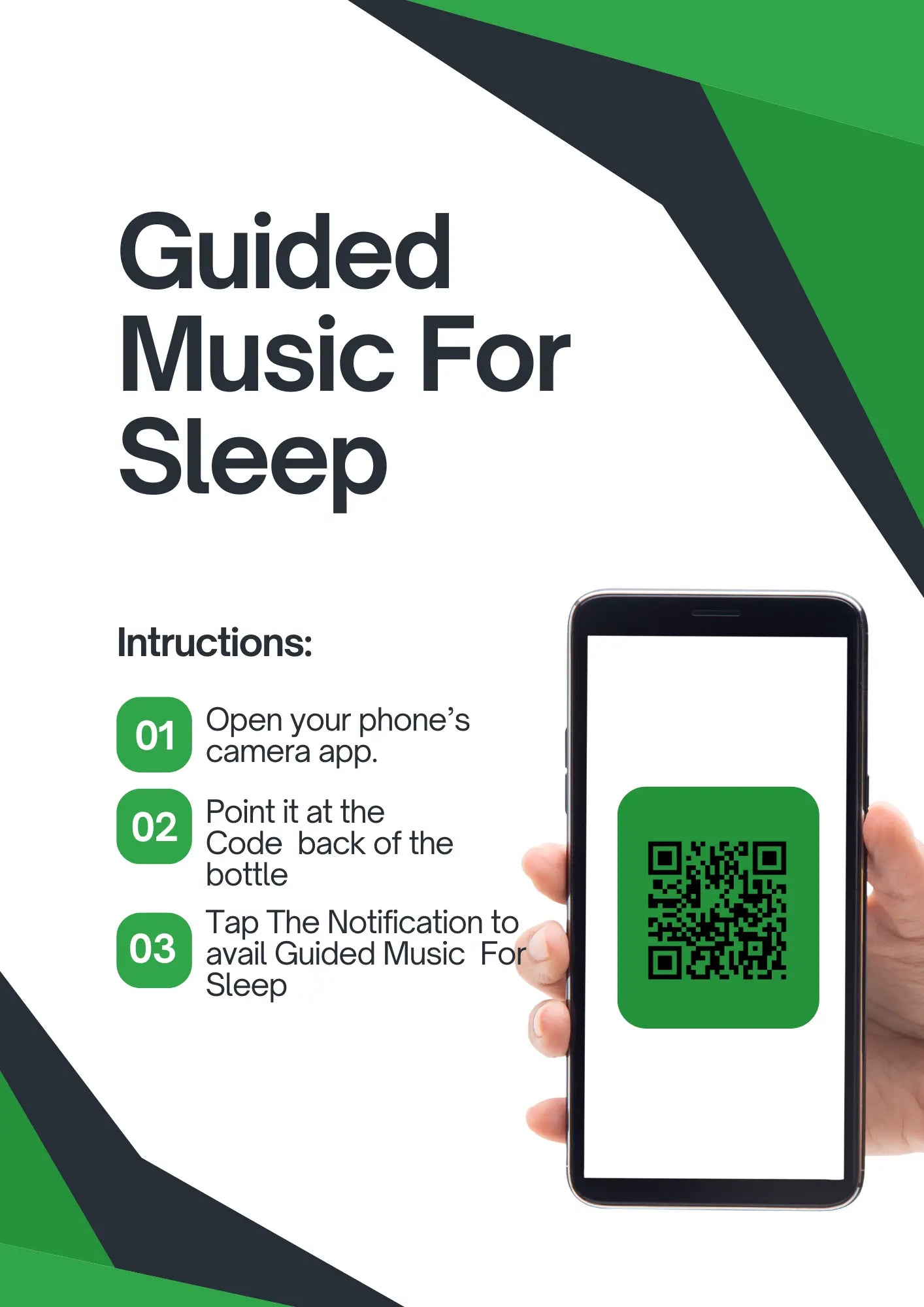 Guided Music For Sleep packaging with QR code and smartphone instructions