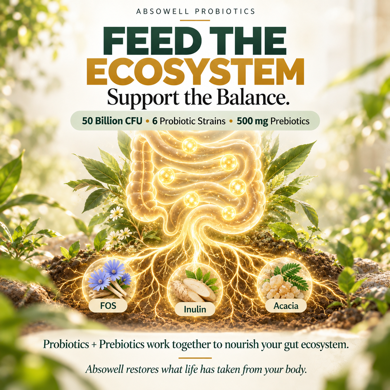 Probiotics + Prebiotics -50 Billion CFU | Absowell Gut Harmony Absowell