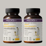 Two Absowell weight management supplement bottles on a gray background