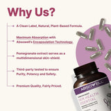 Absowell skin health essential bottle with text highlighting product features on a white background