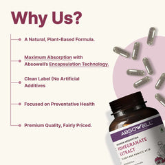 Pomegranate Fruits Extract with Fast acting Technology | 60 Plant Based Capsules | Antioxidant Capsule |Heart Health Supplement | Immune Booster| Glowing Skin Supplement - Absowell
