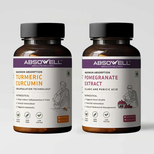 Absowell Curcumin for Joint Inflammation + Pomegranate for Joint Inflammation Support With Fast Acting Technology | 60 Capsules Each | Combo Pack | For Men And Women | 2 Count Absowell