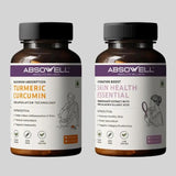 Absowell Turmeric Curcumin + Skin Health Essentials Combo | Plant-Based Immunity & Skin Wellness Supplement | 60 Veg Capsules Each Absowell