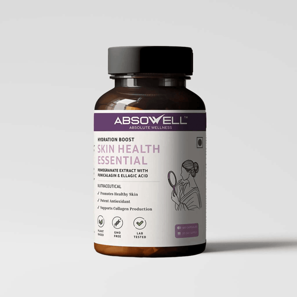 Absowell Skin Health Essential supplement bottle on a light gray background