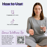 Woman holding a glass of water and pills with wellness tips on a white background