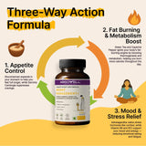 Absowell weight management formula bottle with three-way action formula description on a white background