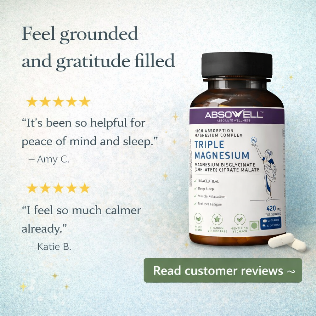 Triple Magnesium Complex for Sleep, Calm & Muscle Recovery | Magnesium Glycinate, Citrate & Malate | Absowell Absowell