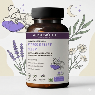 Absowell Stress Relief and Sleep Aid Capsules with Ashwagandha Melatonin and L-Theanine