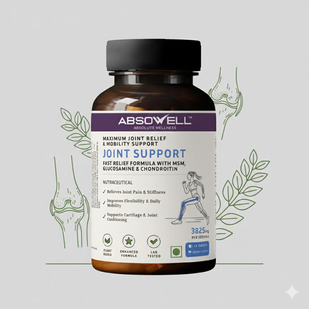 Absowell Joint Support Plant-Based Joint Comfort & Mobility Support with MSM, Glucosamine & Chondroitin NABL Lab Tested