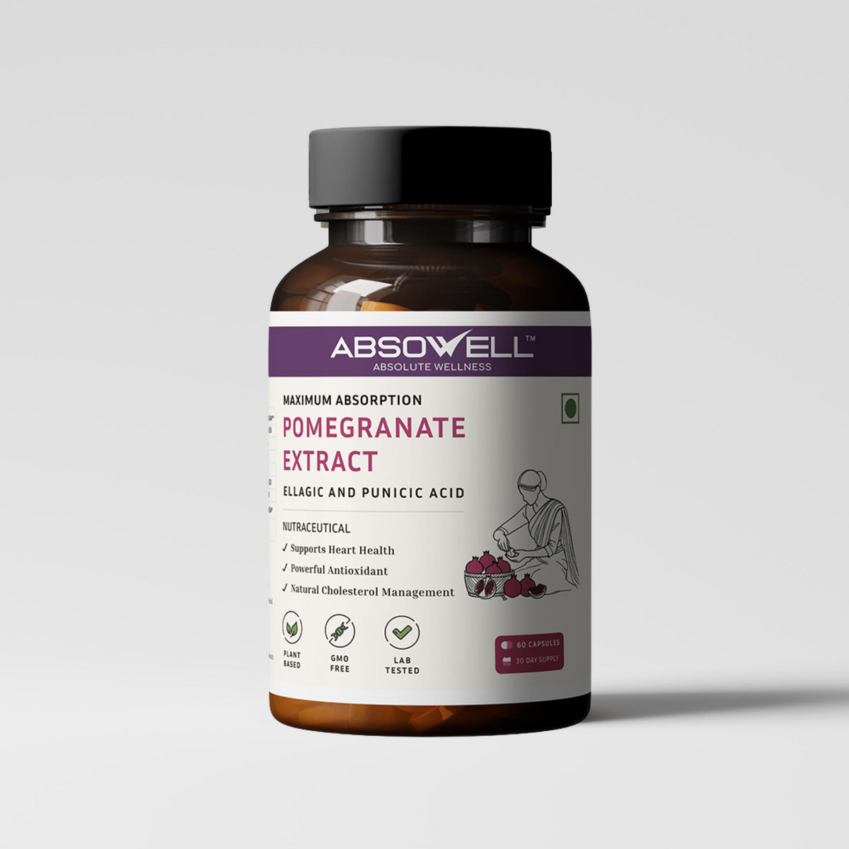 Pomegranate Extract | 60-Day Supply | Antioxidant-Rich, Vegan Collagen Support | Enhanced Absorption with Encapsulation Technology for Healthy Glowing Skin