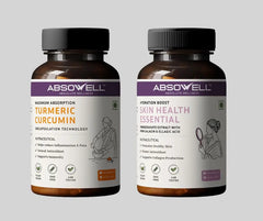 Absowell Turmeric Curcumin + Skin Health Essentials Combo | Plant-Based Immunity & Skin Wellness Supplement | 60 Veg Capsules Each Absowell