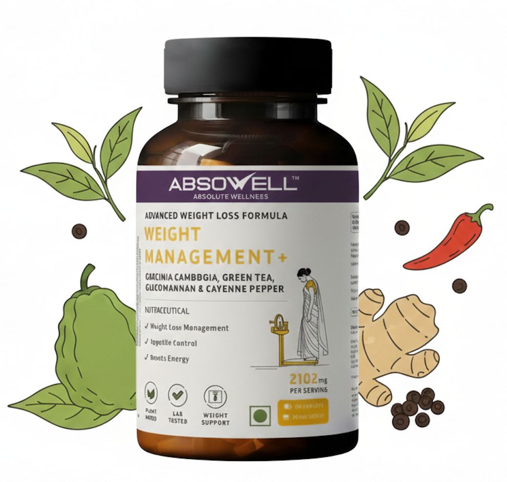 Absowell Weight Management – Natural Fat Metabolism Support, With Garcinia Cambogia, Glucomannan & Ashwagandha