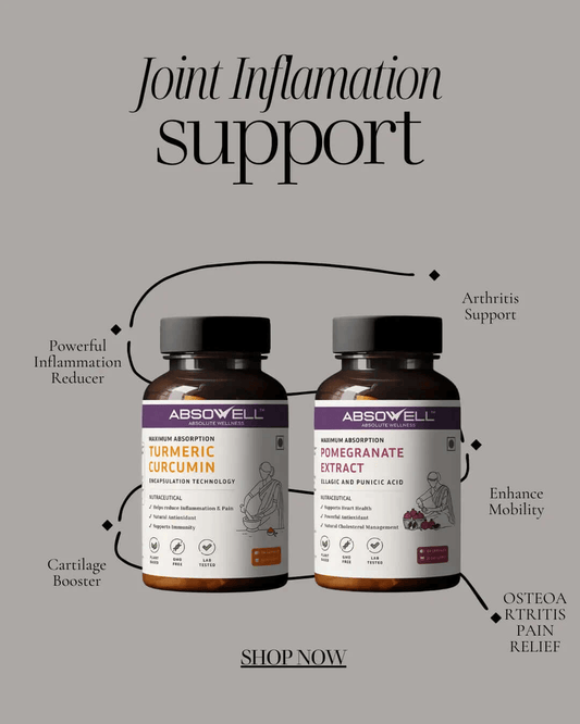 Absowell Curcumin + Pomegranate for Joint Inflammation Support With Fast Acting Technology | 60 Capsules Each | Combo Pack| For Men And Women | 2 Count - Absowell