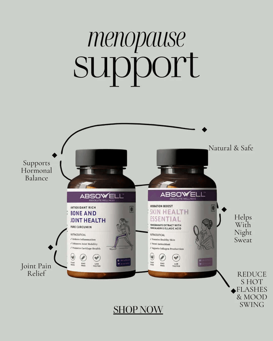 Absowell Bone & Joint + Skin Health for Menopause Support With Fast Acting Technology| Natural Supplement for Joint Pain, Inflammation Relief, Hot Flashes, Mood Swings & Night Sweats |60 Plant Based Capsules Each | Combo Pack | 2 Count - Absowell