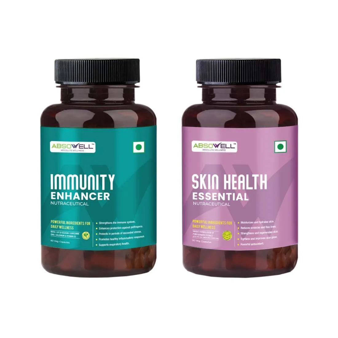 Absowell Healthy Aging Combo | Immunity & Skin aging Protection | 60+60 Cap | Overall Health Supplement